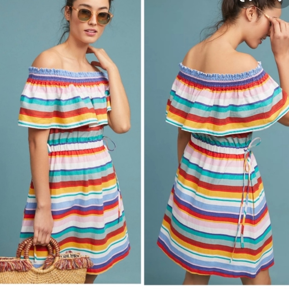 Anthropologie Multicolor Striped Off-Shoulder Dress